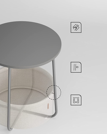 Szary okrągły stolik kawowy z koszem 45 cm - Stolik ze schowkiem - SONGMICS - LET223G49