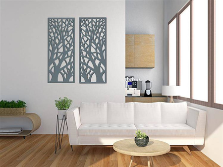 DEKORACYJNY, AŻUROWY PANEL ŚCIENNY, OBRAZ 3D, DRZEWA PIONOWE, 42 x 105 cm, DYPTYK, BIAŁY