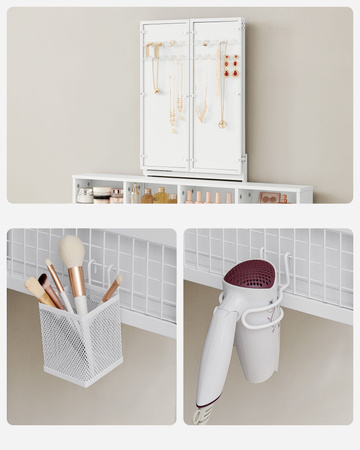 Biała toaletka kosmetyczna z lustrem i krzesłem - VASAGLE RVT004W14