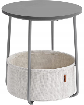 Szary okrągły stolik kawowy z koszem 45 cm - Stolik ze schowkiem - SONGMICS - LET223G49