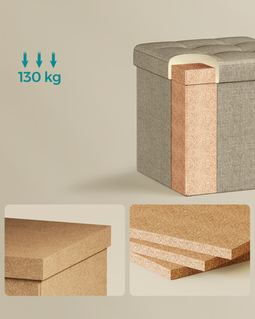 Beżowa składana pufa ze schowkiem - Tapicerowana pufa do przechowywania SONGMICS LSF028K01