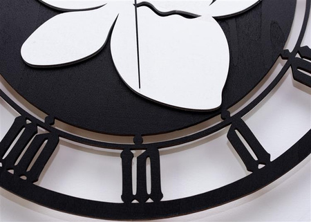 Zegar ścienny z tropikalnym motywem kwiatu STORCZYKA w kolorze czarno-białym, ORNAMENTI