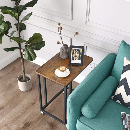 Boczny stolik do kanapy - Mobilny stolik pomocniczy na kółkach (Brąz Vintage) VASAGLE LNT50X