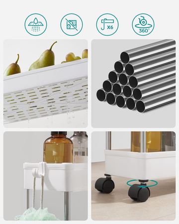 Biały regał na kółkach - Wózek półka na kółkach (3 półki) - SONGMICS KSC007W01