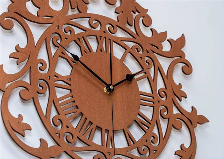Zegar ścienny BENEDICT 50x62 cm z piękną ażurową tarczą w kolorze drewna czereśnia, marka ORNAMENTI