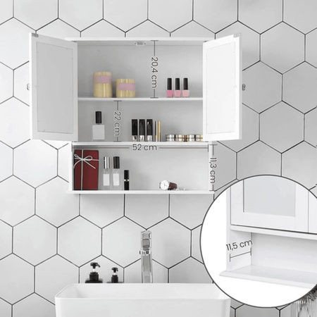 Szafka łazienkowa z lustrem - Ścienna, biała wisząca półka łazienkowa VASAGLE LHC002