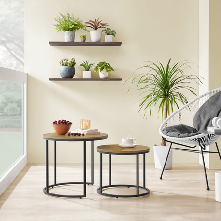 Zestaw 2 stolików kawowych okrągłych - Loftowy podwójny stolik kawowy