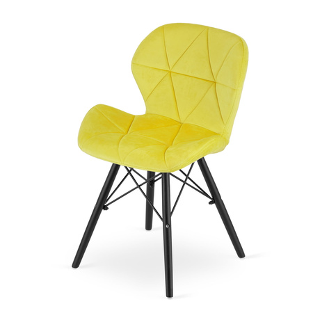 Komplet 3 krzeseł tapicerowanych żółtych z czarnymi nogami LAGO - Krzesła welurowe