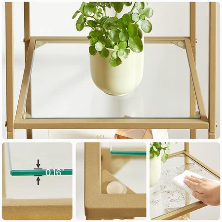 Złoty regał Glamour - Szklana witryna - Nowoczesna półka do salonu - VASAGLE LGT029A01