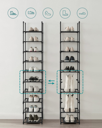 Wąski 10-poziomowy regał na buty - Czarna modułowa półka na obuwie - SONGMICS LSR110B02