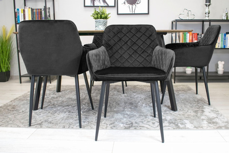 Czarne fotele do jadalni NOLA (2 sztuki) - Tapicerowane krzesła z podłokietnikami