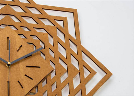 Nowoczesny zegar ścienny ŚWIĘTA GEOMETRIA 60x60 cm z ozdobną ażurową tarczą w kolorze naturalnego drewna, ORNAMENTI