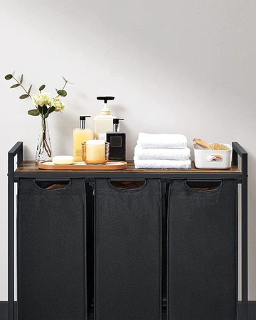 Czarny kosz na pranie 114l Loft - Kosz na bieliznę 3 komory - VASAGLE BLH301B01