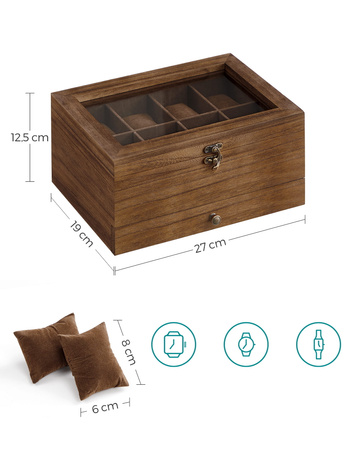 Drewniane pudełko na zegarki - Szkatułka na zegarki - SONGMICS JOW008K01