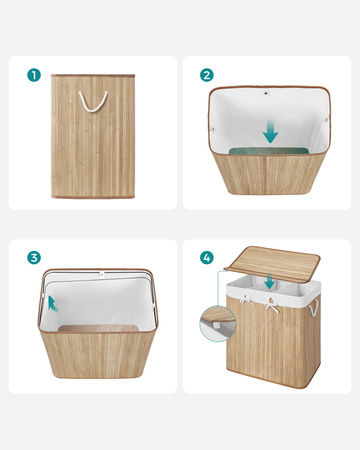 Duży bambusowy kosz na pranie 150l - 3 komorowy kosz na bieliznę - SONGMICS LCB091N01