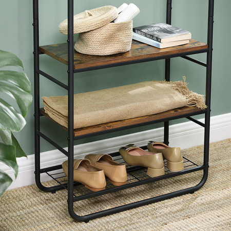 Stojący wieszak na ubrania z półkami - Garderoba stojąca, rustykalny stojak VASAGLE HSR81BX