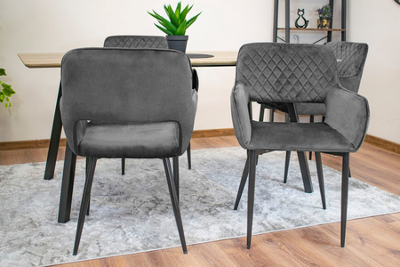 Tapicerowany fotel AMALFI - Szare, welurowe krzesło kubełkowe z podłokietnikami