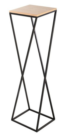 Stojak industrialny / postument / ekspozytor o skośnym stelażu i drewnianym blacie WIZJA / wys. 104 cm