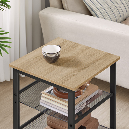 Loftowy stolik nocny - Kwadratowy stolik pomocniczy z dwiema półkami (Dąb Sonoma) VASAGLE LET023B11