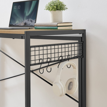 Biurko w stylu loftowym z wieszakami - Industrialne biurko komputerowe (Dąb Sonoma) VASAGLE LWD042B11