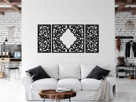 AŻUROWY TRYPTYK DEKORACYJNY, CLEMENTINE, DEKORACJA ŚCIENNA 3D, WŁOSKI STYL, ORNAMENT,75 x 160 cm, ZŁOTY