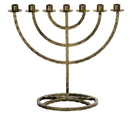 Świecznik metalowy siedmioramienny MENORA / kandelabr żydowski / wys. 42 cm