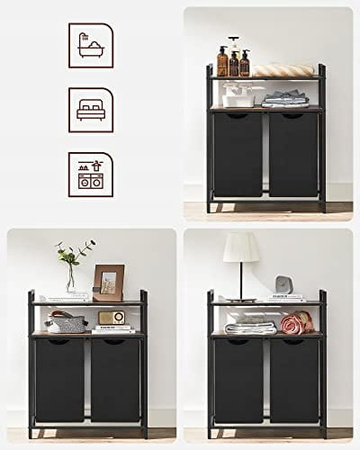 Czarny kosz na pranie 92l Loft - Dwukomorowy kosz na bieliznę - VASAGLE BLH211B01