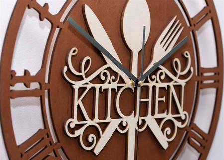 Dekoracyjny zegar ścienny KITCHEN wykonany ze sklejki, kolor sosna