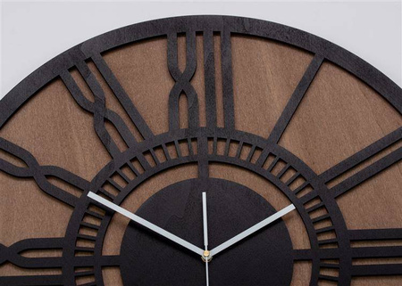 Zegar ścienny LOFTOWY wykonany na podwójnej sklejce brzozowej, kolor czarny, bejca orzech, ORNAMENTI