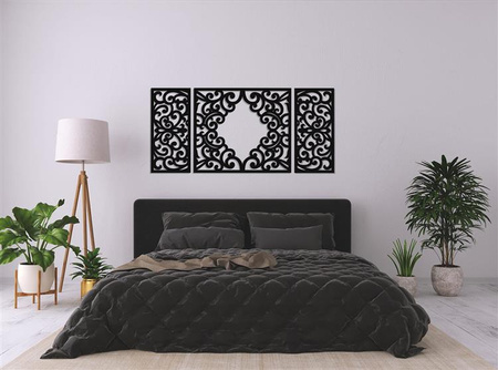 AŻUROWY TRYPTYK DEKORACYJNY, CLEMENTINE, DEKORACJA ŚCIENNA 3D, WŁOSKI STYL, ORNAMENT,75 x 160 cm, CZARNY