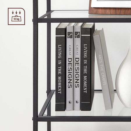 Czarny szklany regał do salonu - Metalowa 4-poziomowa półka Loft - VASAGLE LGT028B61