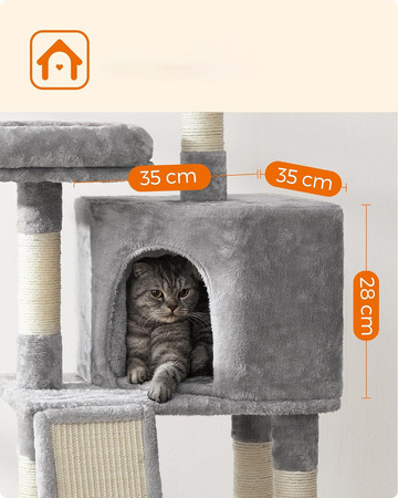 Niski drapak dla kota 115cm - Wieża, domek i pompony PCT141W01