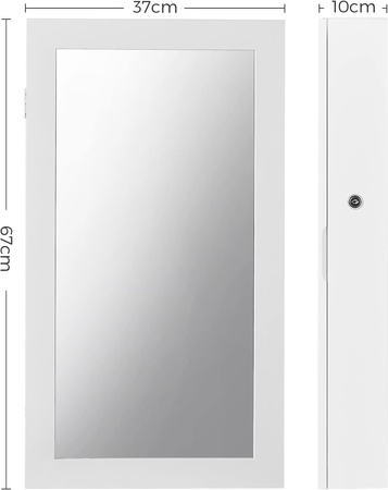 Biała szafka na biżuterię z lustrem - Lustro z szafką na biżuterię - SONGMICS JBC51W