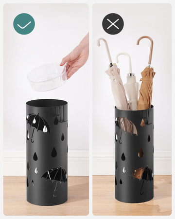 Czarny stojak na parasole - Okrągły, metalowy parasolnik z haczykami SONGMICS LUC024B01