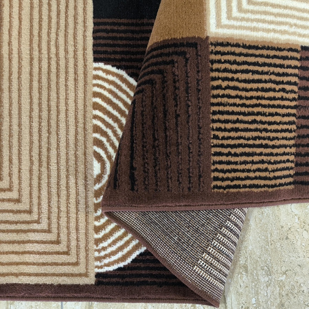 Brązowy dywan BCF 250x350 / Alfa 18 - Nowoczesny, geometryczny duży dywan do salonu