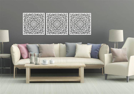 AŻUROWY TRYPTYK DEKORACYJNY, KWIATOWY WZÓR, PANELE AŻUROWE, DEKORACJA NA ŚCIANĘ, CZARNY