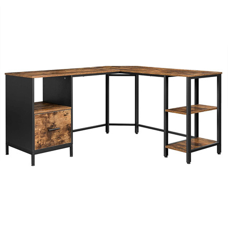 Narożne biurko z półkami i szufladą - Industrialne duże biurko do rogu - VASAGLE LWD75X-1