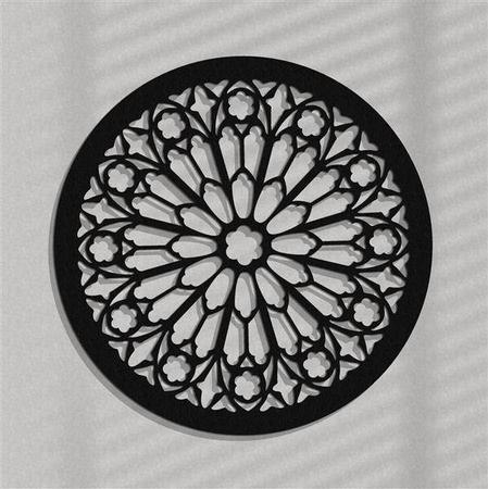 AŻUROWA ROZETA GOTYCKA,ROSE DU MIDI, DEKORACJA ŚCIENNA 3D, ORNAMENT,60 CM, ZŁOTY