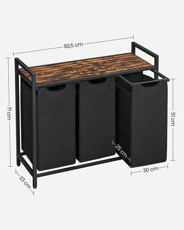 Czarny kosz na pranie 114l Loft - Kosz na bieliznę 3 komory - VASAGLE BLH301B01