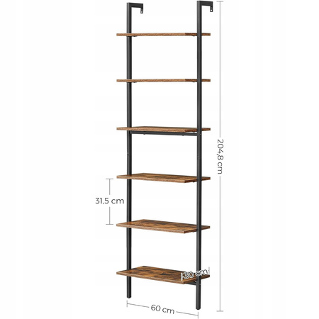 Drabinkowy regał na książki Loft - Rustykalna 6-poziomowa półka do salonu - VASAGLE LLS103B01