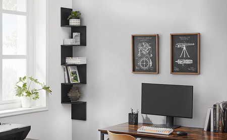 Narożna półka na książki - Narożny regał - Czarna półka ścienna - VASAGLE LBC072B01