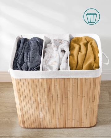 Duży bambusowy kosz na pranie 150l - 3 komorowy kosz na bieliznę - SONGMICS LCB091N01