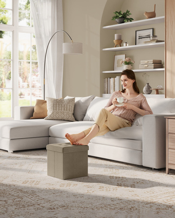 Beżowa składana pufa ze schowkiem - Tapicerowana pufa do przechowywania SONGMICS LSF028K01