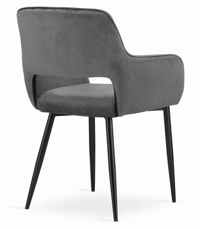 Tapicerowany fotel AMALFI - Szare, welurowe krzesło kubełkowe z podłokietnikami