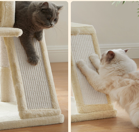 Beżowy drapak dla kota 96cm - Domek dla 2 kotów, legowisko i pompony PCT51MV1