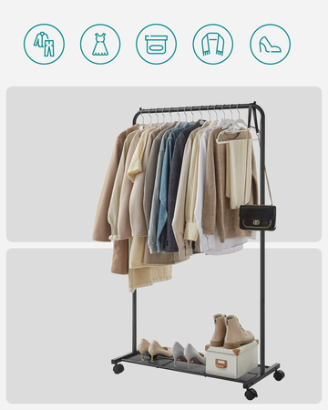 Mobilny wieszak na ubrania - Czarny stojak na ubrania na kółkach SONGMICS HSR25BKV1