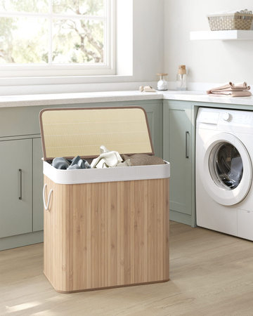 Duży bambusowy kosz na pranie 150l - 3 komorowy kosz na bieliznę - SONGMICS LCB091N01