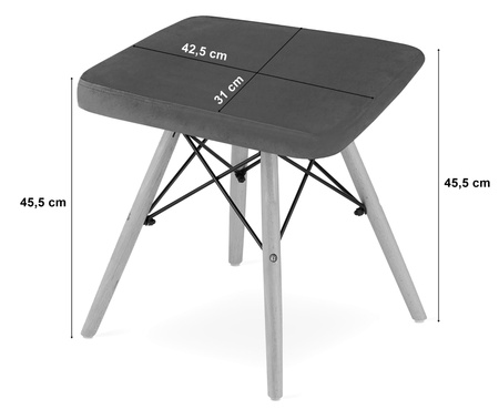 Tapicerowane taborety z aksamitu WERK - Szare stołki kuchenne (zestaw 3 sztuk)