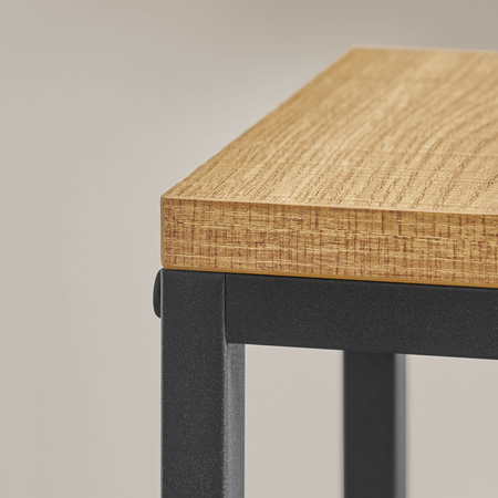 Metalowy stojak na kwiaty, loftowy kwietnik kaskadowy - czarny z 4 dębowymi półkami