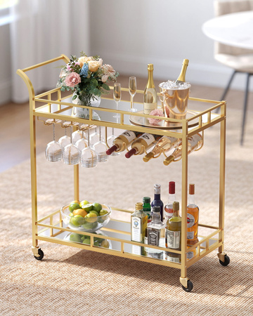 Mobilny barek na alkohol - Złoty barek na kółkach Glamour - VASAGLE LRC090A03